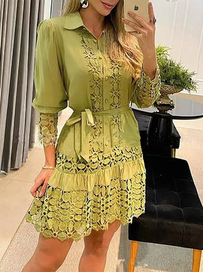 Vestidos elegantes con cuello camisero en contraste sólido