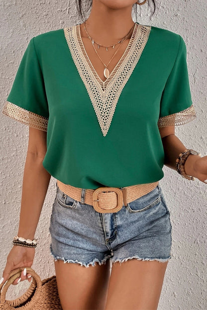 Tops casuales sencillos con cuello en V y parches lisos (8 colores)