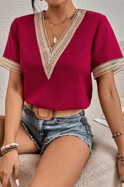 Tops casuales sencillos con cuello en V y parches lisos (8 colores)