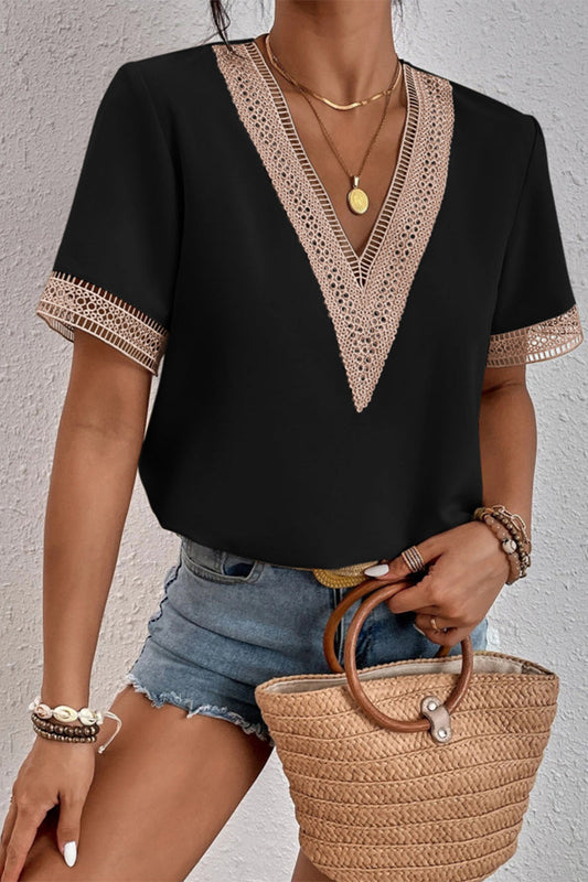 Tops casuales sencillos con cuello en V y parches lisos (8 colores)
