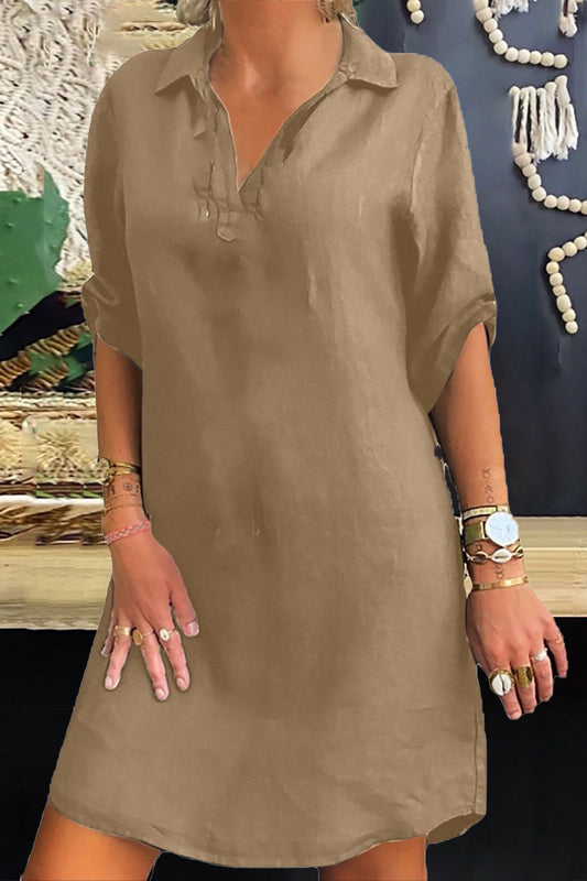 Vestido informal sencillo de color liso con cuello vuelto irregular (6 colores)