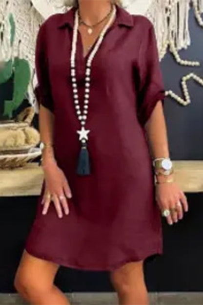 Vestido informal sencillo de color liso con cuello vuelto irregular (6 colores)
