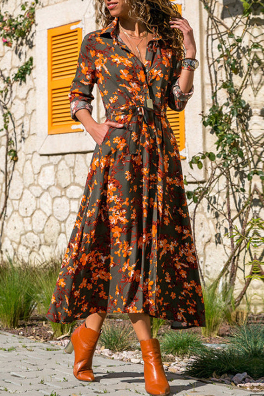 Vestidos elegantes de estilo británico con cuello vuelto y estampado en forma de A (4 colores)