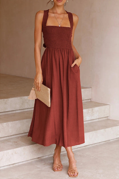 Vestidos casuales con falda de cintura halter y retazos sólidos (3 colores)