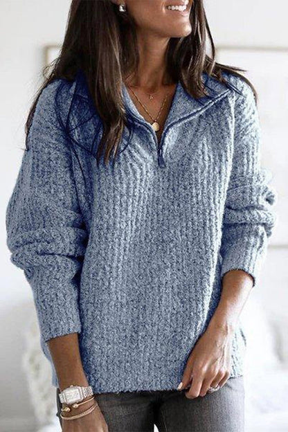 Suéteres casuales de cuello alto con cremallera y estampado sólido (6 colores)
