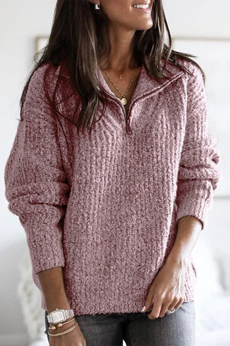 Suéteres casuales de cuello alto con cremallera y estampado sólido (6 colores)