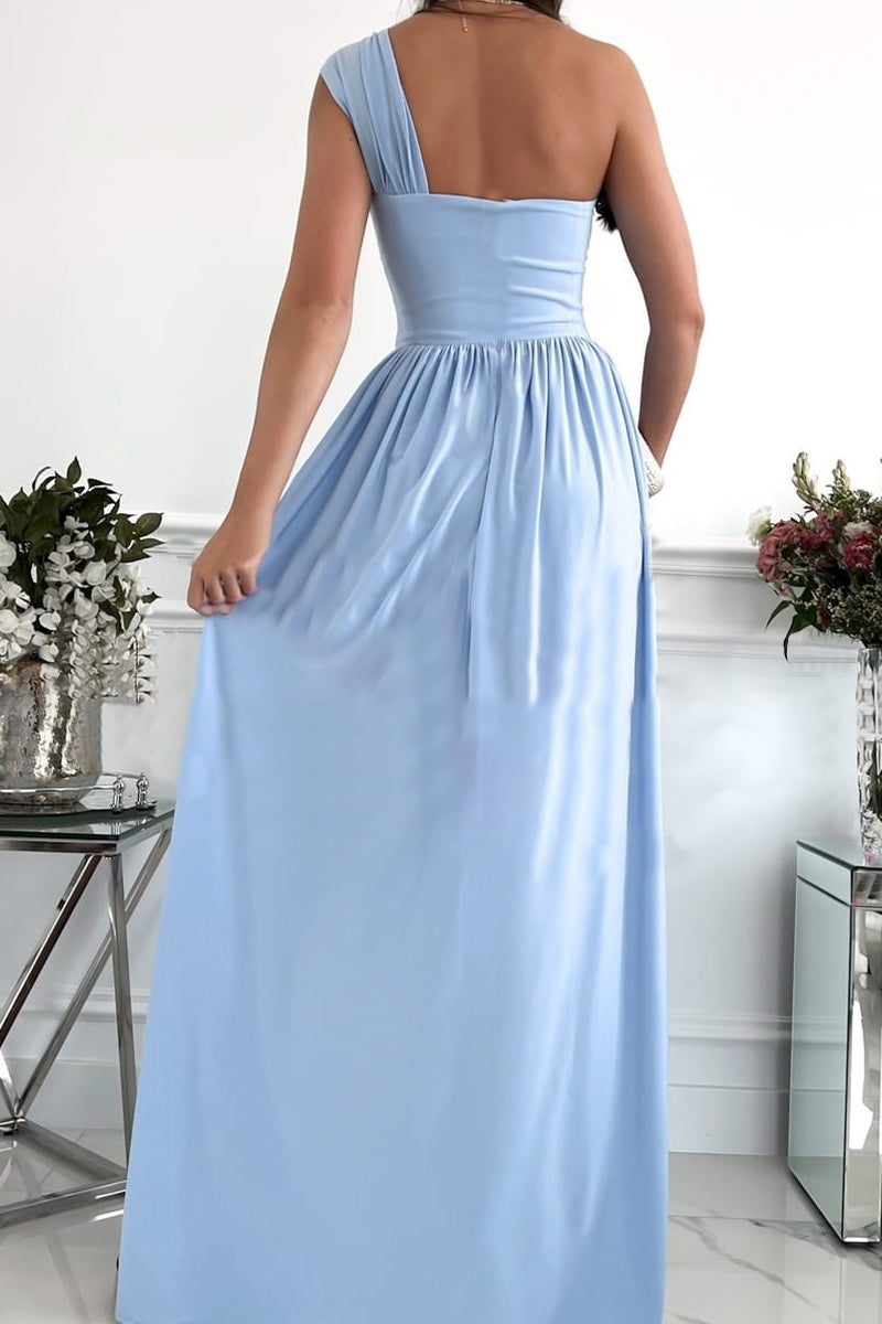 Vestido elegante formal asimétrico de un solo hombro, irregular, de color sólido (7 colores)