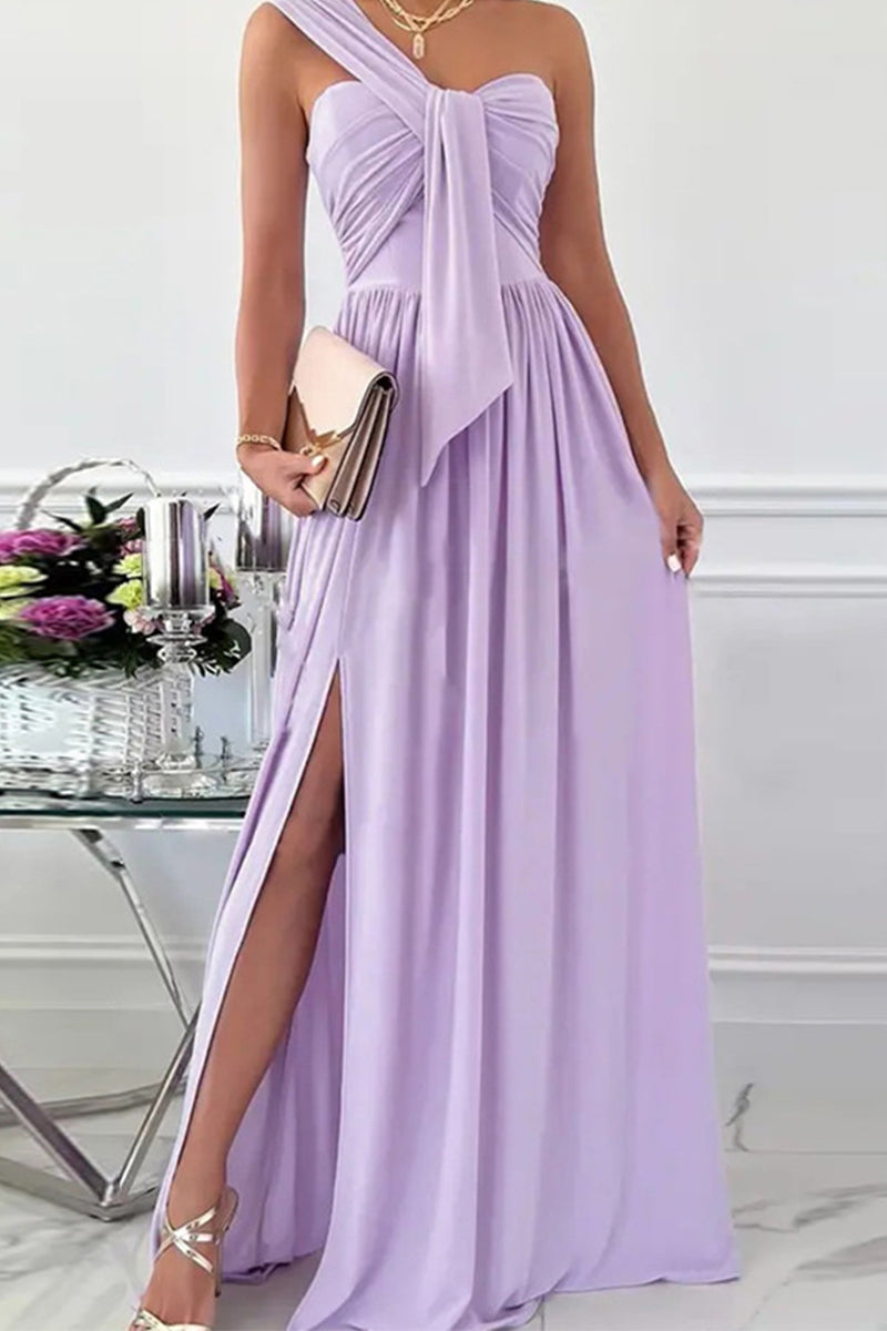 Vestido elegante formal asimétrico de un solo hombro, irregular, de color sólido (7 colores)