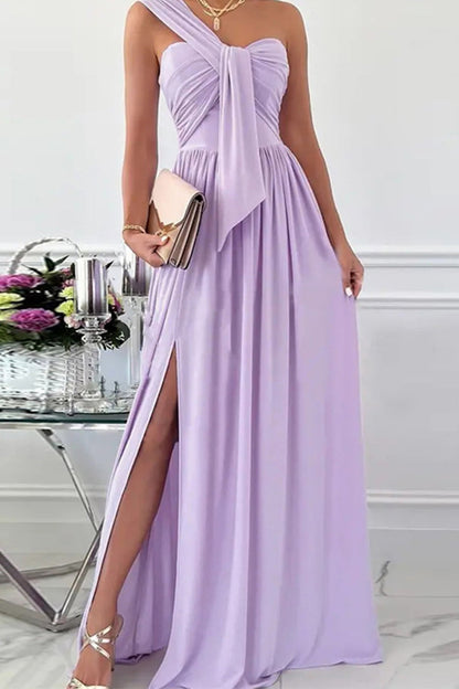 Vestido elegante formal asimétrico de un solo hombro, irregular, de color sólido (7 colores)