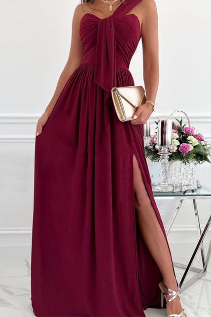 Vestido elegante formal asimétrico de un solo hombro, irregular, de color sólido (7 colores)
