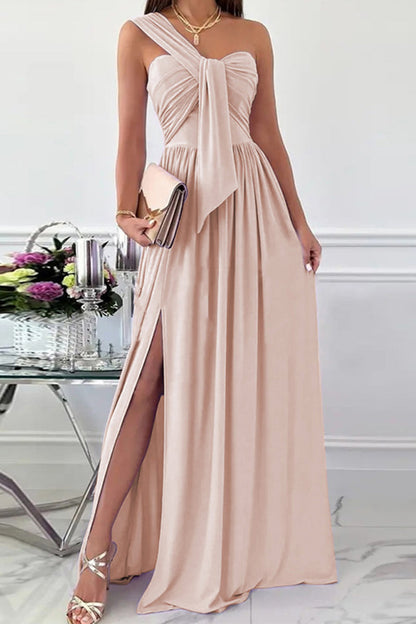 Vestido elegante formal asimétrico de un solo hombro, irregular, de color sólido (7 colores)