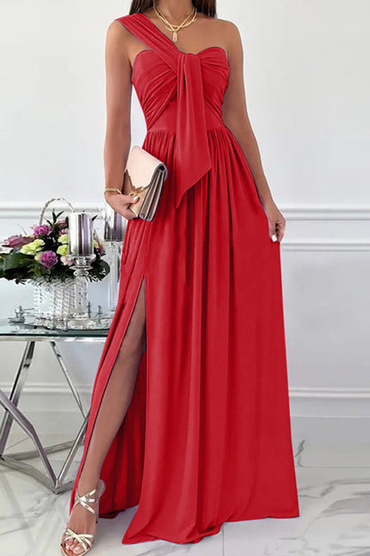 Vestido elegante formal asimétrico de un solo hombro, irregular, de color sólido (7 colores)