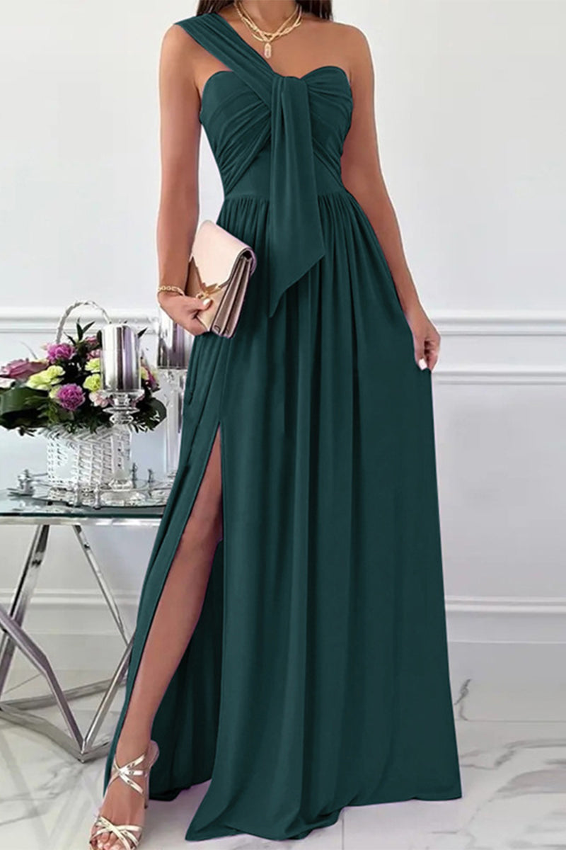 Vestido elegante formal asimétrico de un solo hombro, irregular, de color sólido (7 colores)