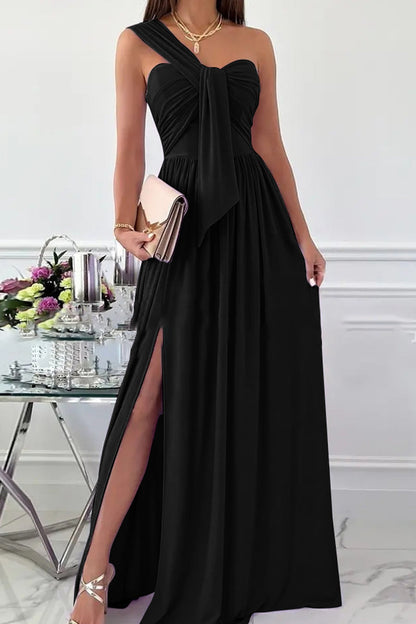 Vestido elegante formal asimétrico de un solo hombro, irregular, de color sólido (7 colores)