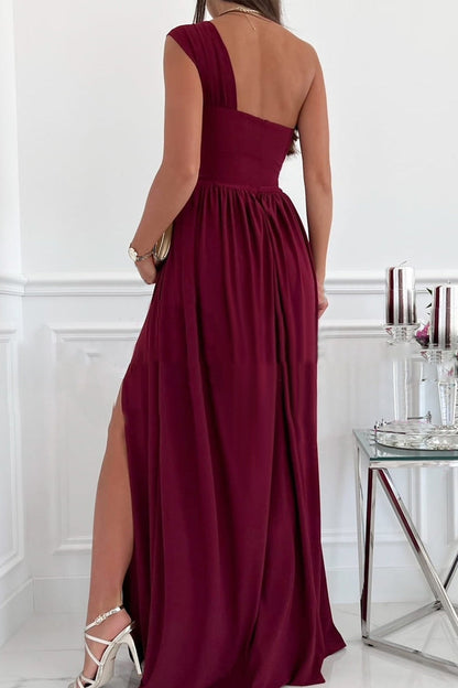 Vestido elegante formal asimétrico de un solo hombro, irregular, de color sólido (7 colores)