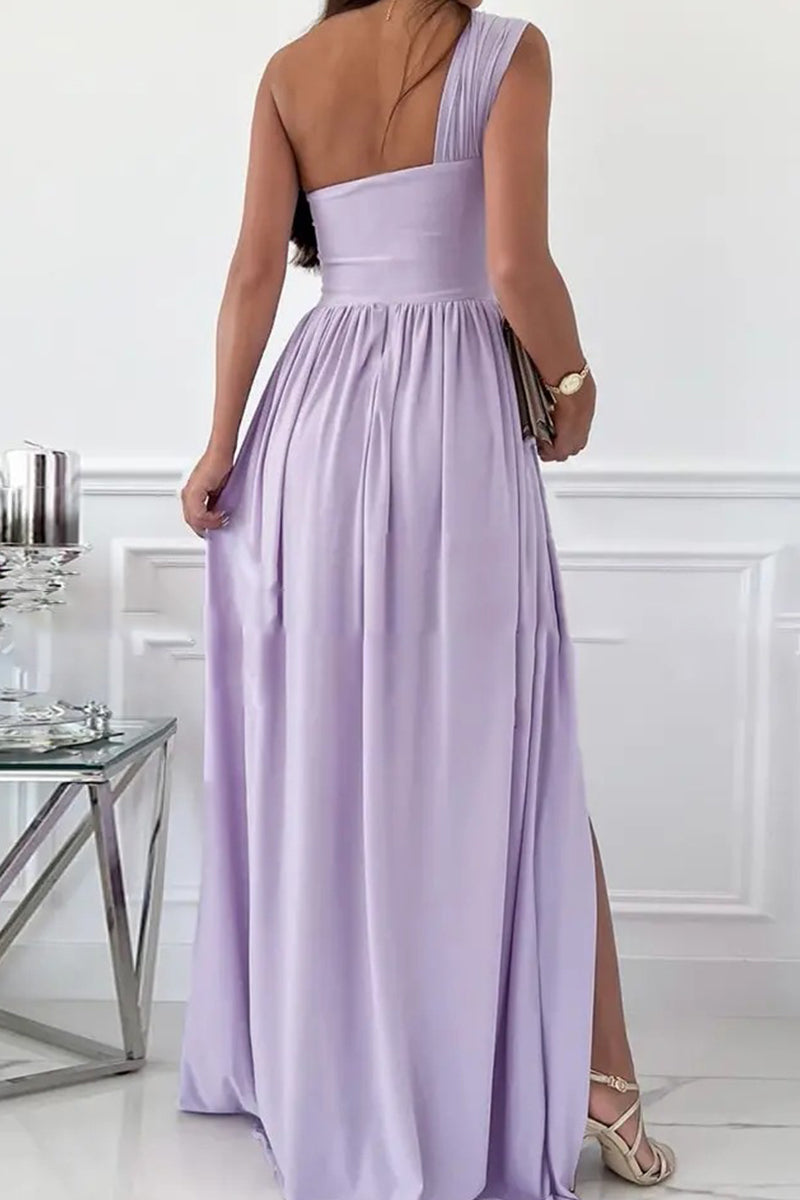 Vestido elegante formal asimétrico de un solo hombro, irregular, de color sólido (7 colores)
