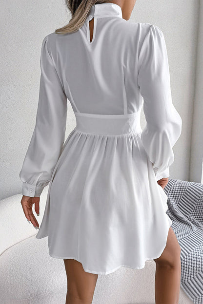 Elegante y sencillo vestido de corte A con cuello alto, color liso y liso (3 colores)