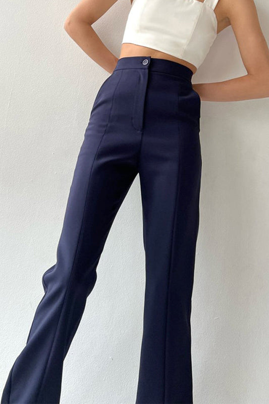 Pantalones casuales sencillos con aberturas sólidas de color sólido, rectos y regulares de color sólido