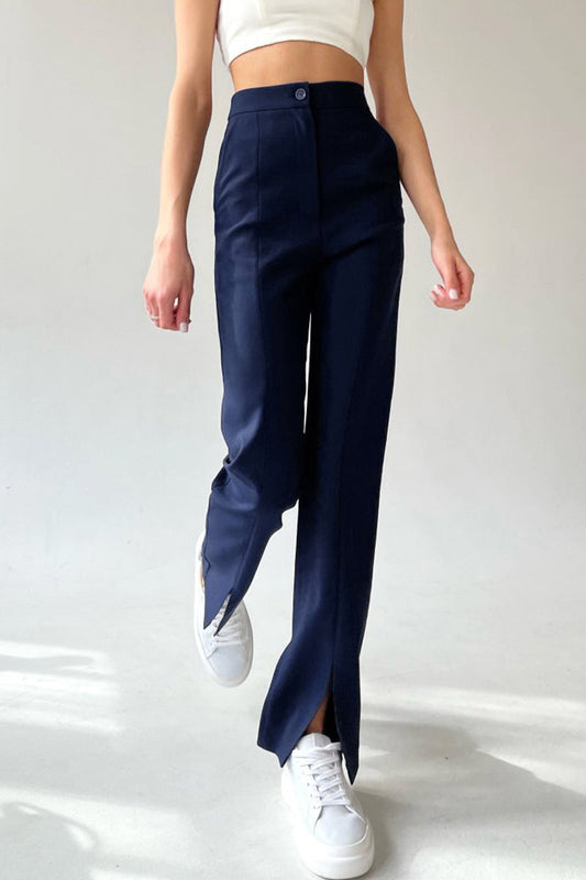 Pantalones casuales sencillos con aberturas sólidas de color sólido, rectos y regulares de color sólido