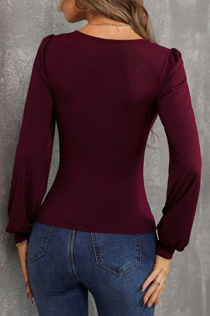 Elegante simplicidad, color sólido, blusas con cuello en U