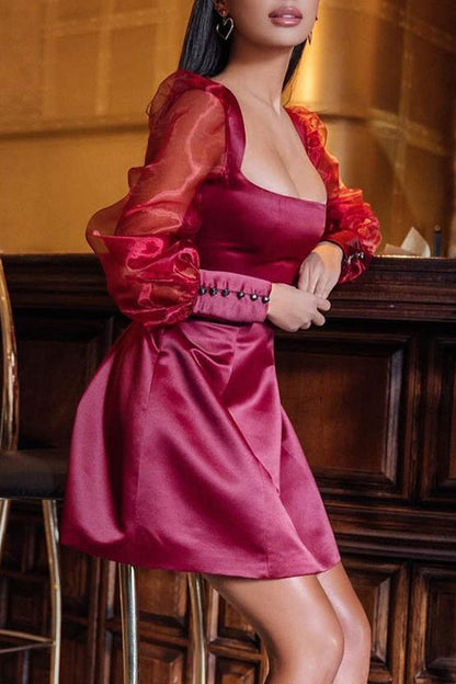 Vestidos sexis de malla lisa con cuello cuadrado y corte A (5 colores)