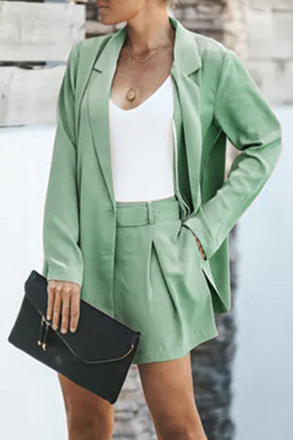 Conjunto informal sencillo de dos piezas con cuello vuelto, manga larga (5 colores)