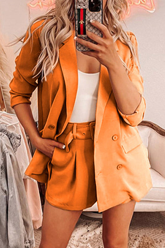 Conjunto informal sencillo de dos piezas con cuello vuelto, manga larga (5 colores)
