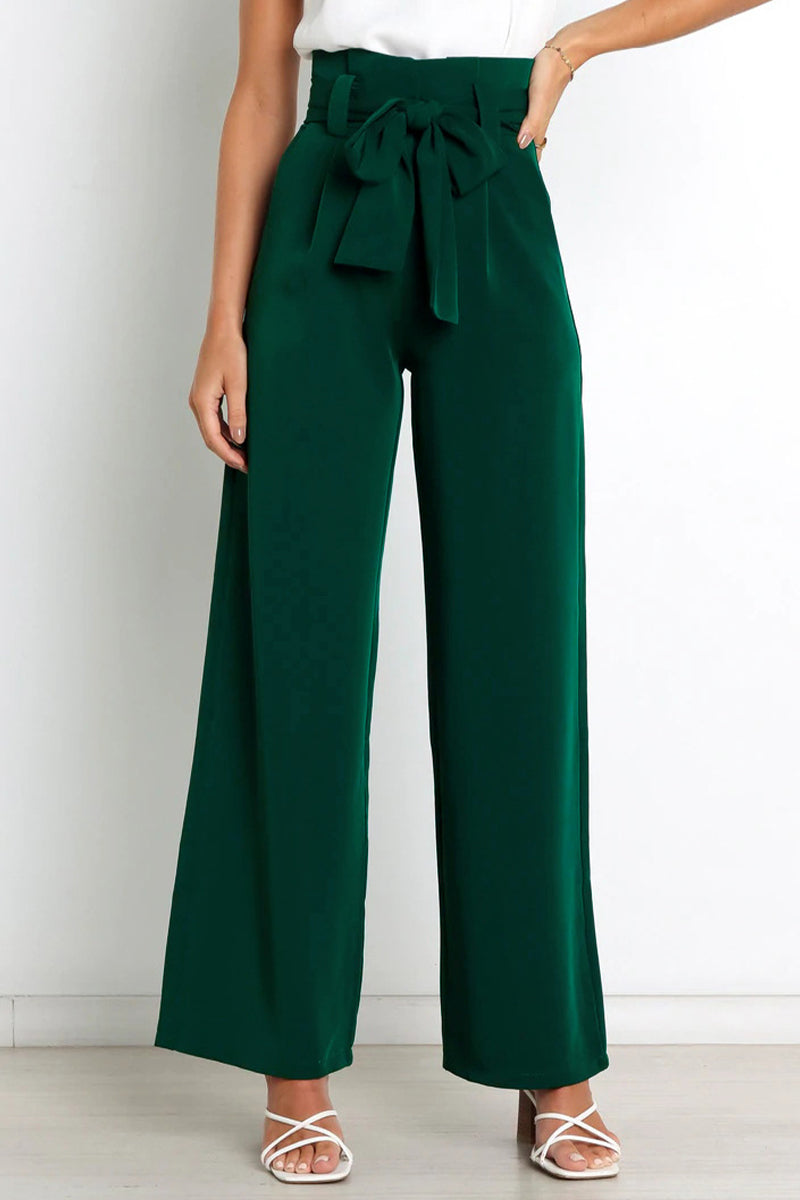 Pantalones de trabajo sencillos, lisos, con cinturón, sueltos, de cintura alta, rectos, de color liso (11 colores)