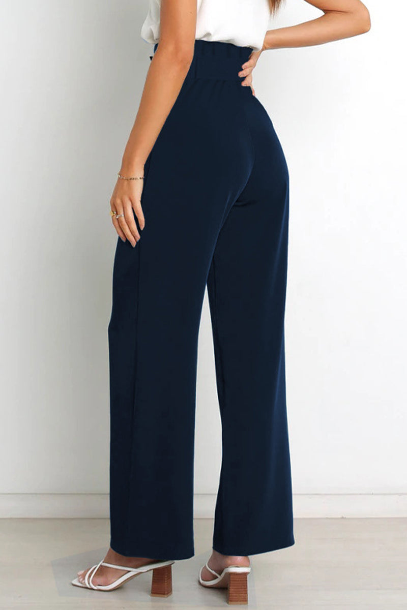 Pantalones de trabajo sencillos, lisos, con cinturón, sueltos, de cintura alta, rectos, de color liso (11 colores)