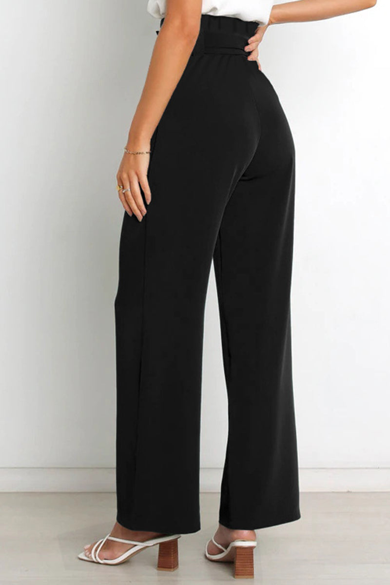 Pantalones de trabajo sencillos, lisos, con cinturón, sueltos, de cintura alta, rectos, de color liso (11 colores)