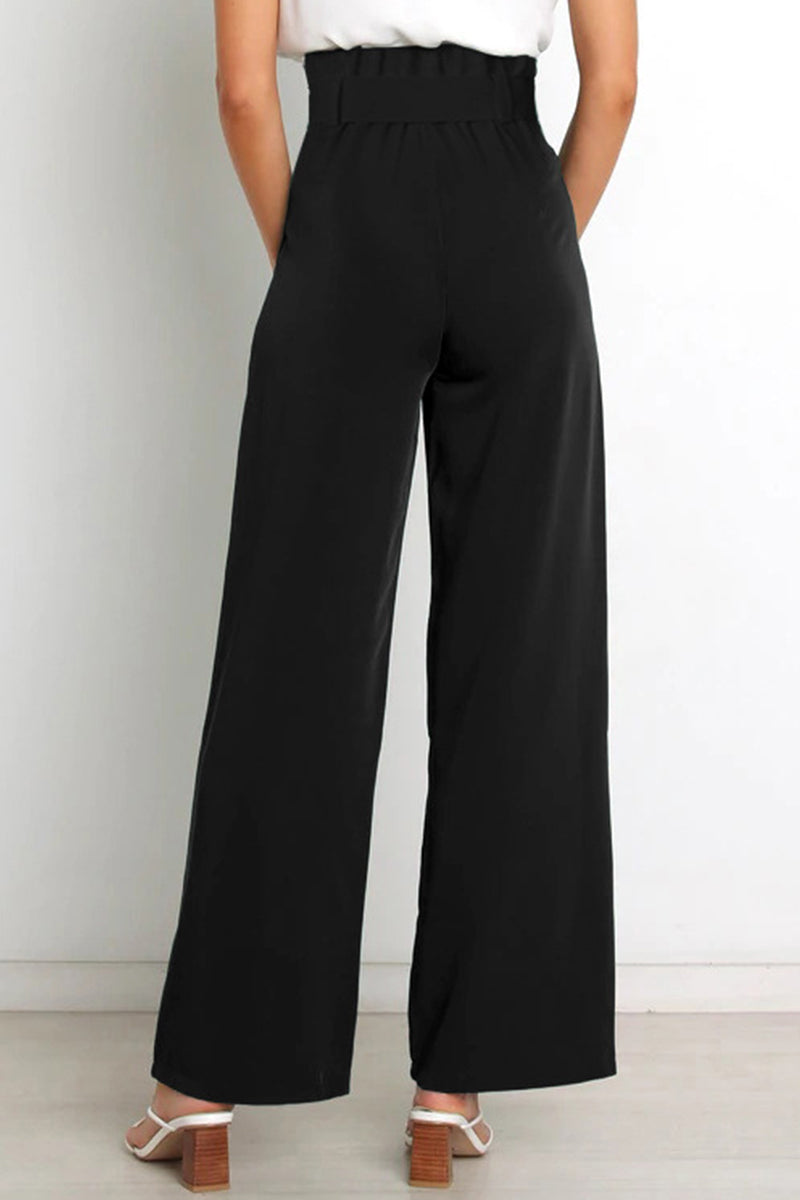 Pantalones de trabajo sencillos, lisos, con cinturón, sueltos, de cintura alta, rectos, de color liso (11 colores)