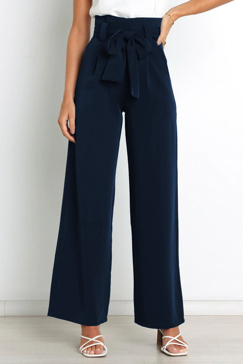 Pantalones de trabajo sencillos, lisos, con cinturón, sueltos, de cintura alta, rectos, de color liso (11 colores)