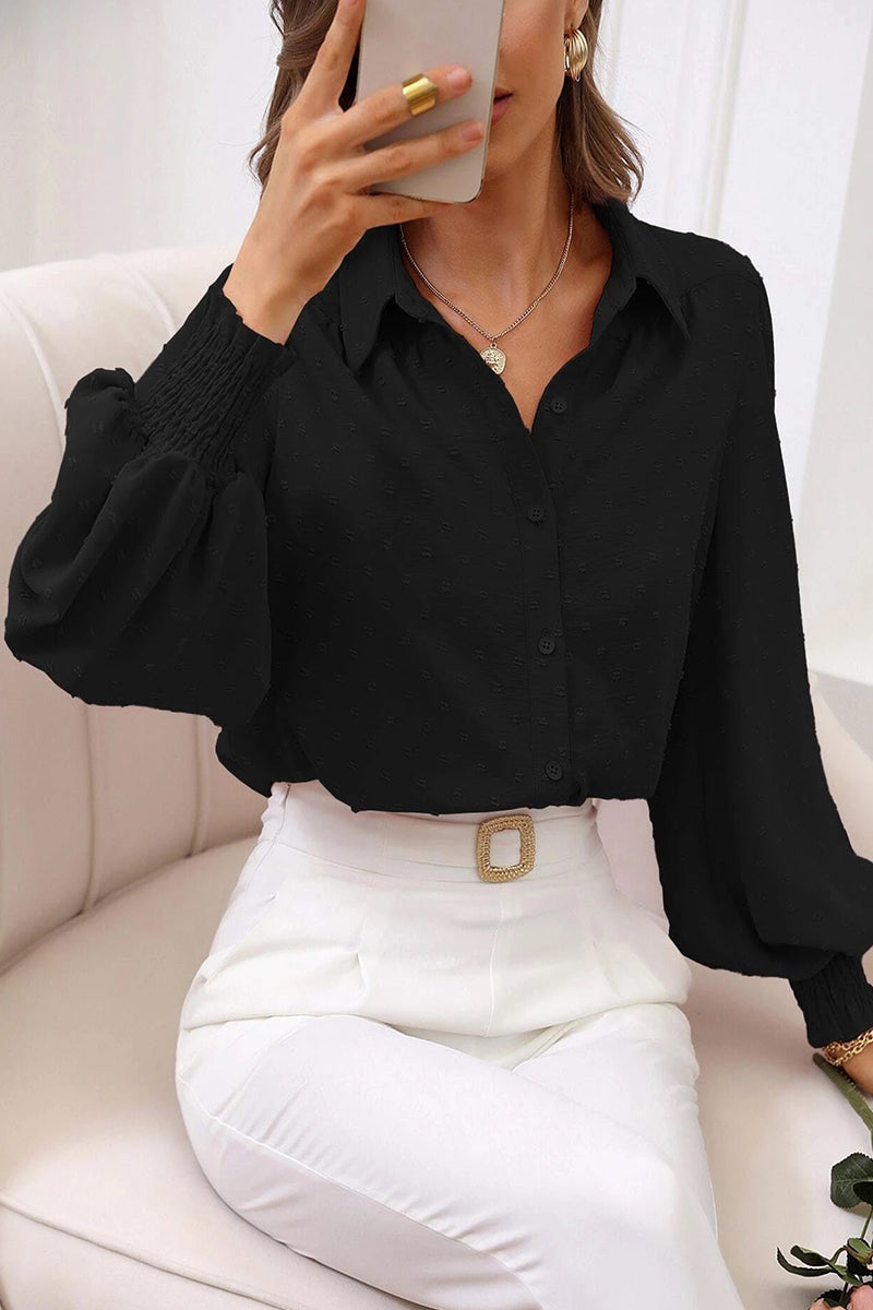 Blusas de cuello vuelto con botones lisos y color liso Work Simplicity (4 colores)