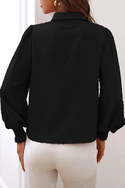 Blusas de cuello vuelto con botones lisos y color liso Work Simplicity (4 colores)