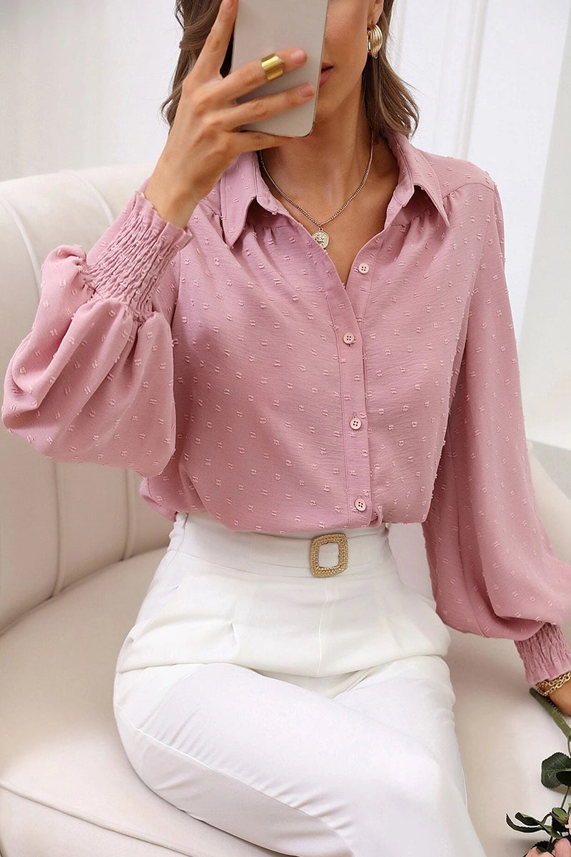 Blusas de cuello vuelto con botones lisos y color liso Work Simplicity (4 colores)