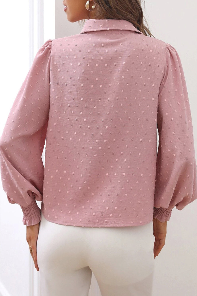 Blusas de cuello vuelto con botones lisos y color liso Work Simplicity (4 colores)