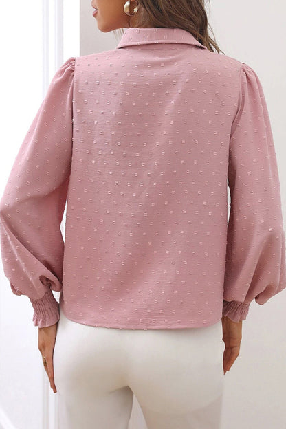 Blusas de cuello vuelto con botones lisos y color liso Work Simplicity (4 colores)