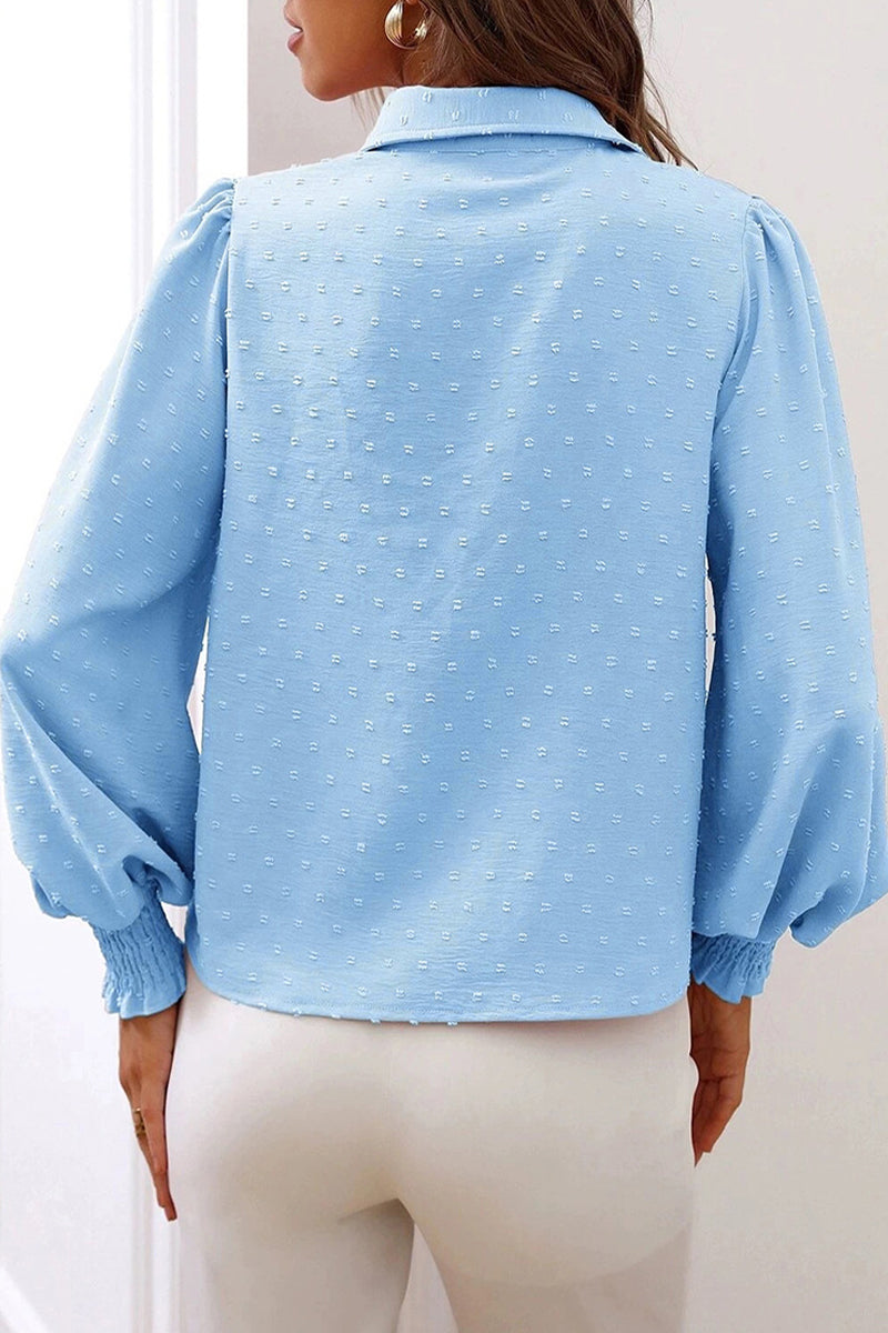 Blusas de cuello vuelto con botones lisos y color liso Work Simplicity (4 colores)
