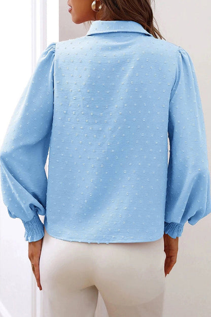 Blusas de cuello vuelto con botones lisos y color liso Work Simplicity (4 colores)