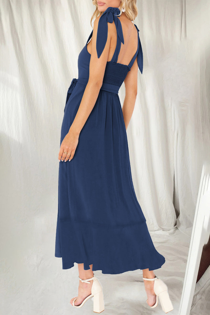 Vestidos elegantes y sencillos de corte A con aberturas en colores lisos y cuello cuadrado (10 colores)