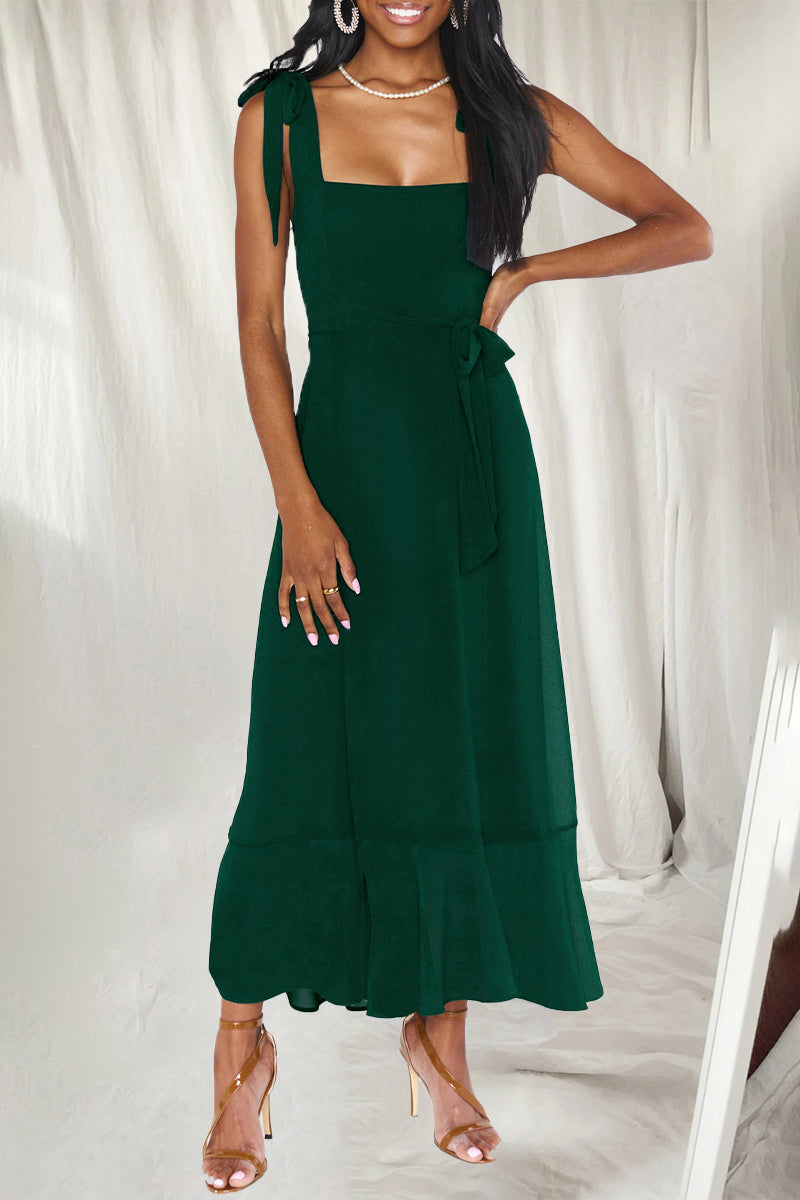 Vestidos elegantes y sencillos de corte A con aberturas en colores lisos y cuello cuadrado (10 colores)