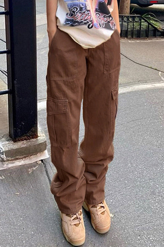 Pantalones rectos de color liso con bolsillos de calle (3 colores)