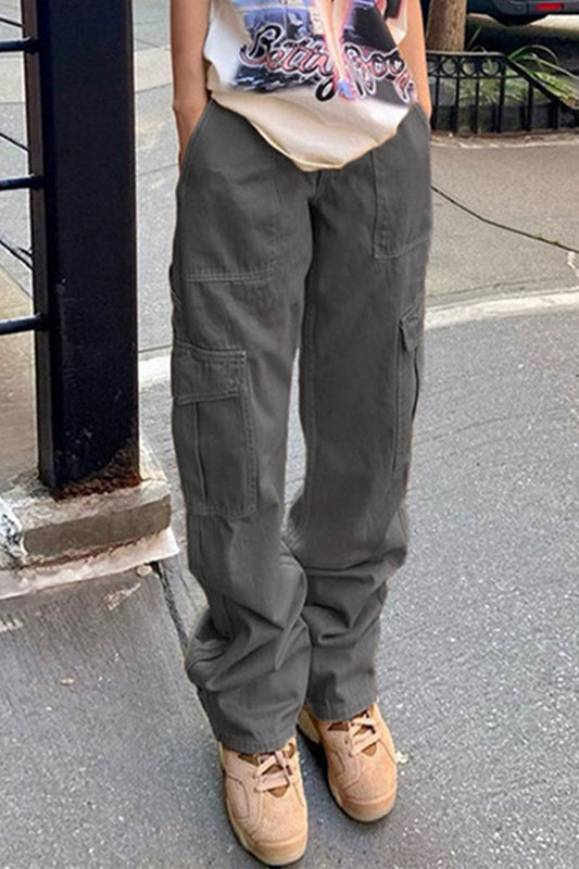 Pantalones rectos de color liso con bolsillos de calle (3 colores)