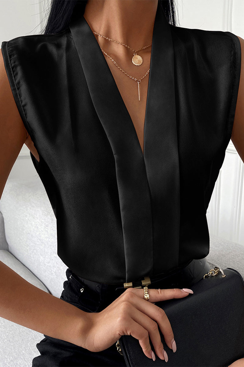 Blusas sexis de color liso con cuello en V (4 colores)