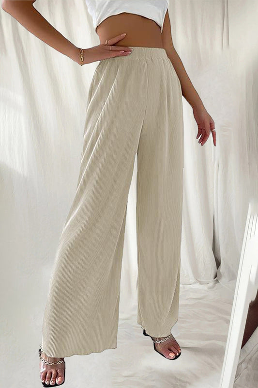 Pantalones casuales sencillos, holgados, de cintura alta, con pierna ancha y pliegues lisos (7 colores)