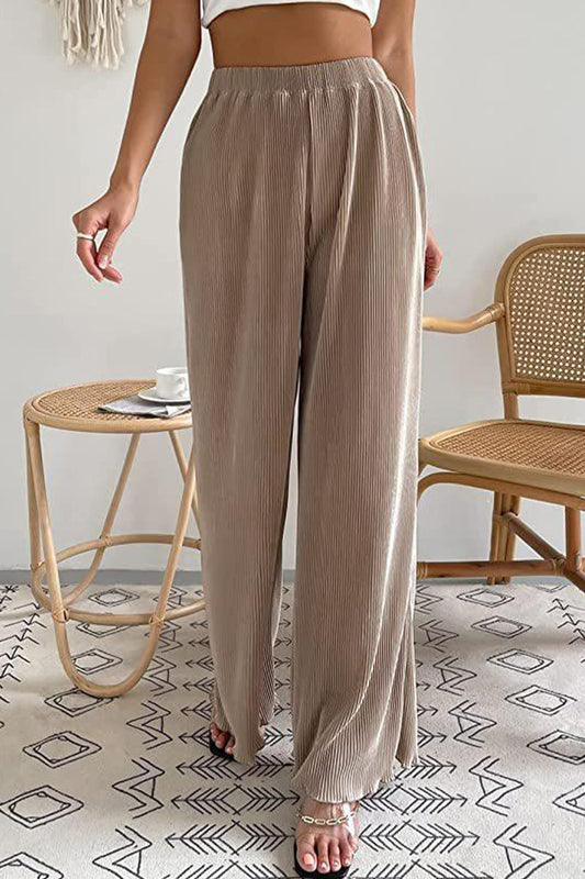 Pantalones casuales sencillos, holgados, de cintura alta, con pierna ancha y pliegues lisos (7 colores)