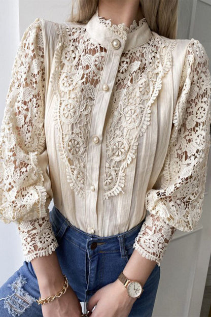 Elegantes blusas de cuello mandarín con encaje liso (3 colores)