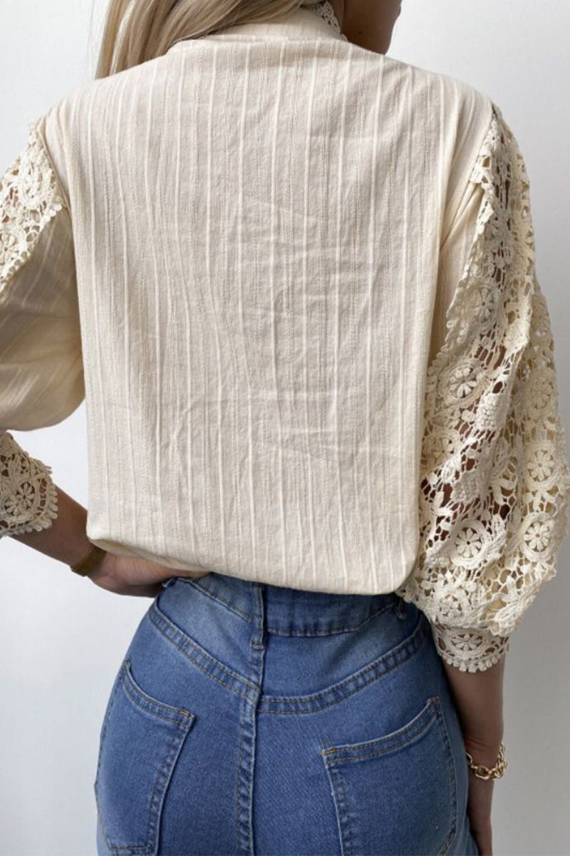 Elegantes blusas de cuello mandarín con encaje liso (3 colores)