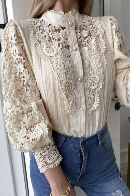 Elegantes blusas de cuello mandarín con encaje liso (3 colores)