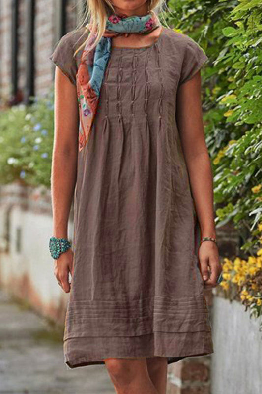 Casual Solid Patchwork U Neck A Line Short Sleeve Dress(7 colors)